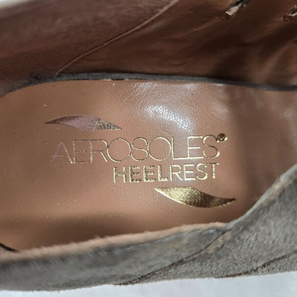 Aerosoles Peep Toe Ankle Bootie Suede Greem Moto Zip High Heel Shoe Boot  Sz 7.5 - Picture 10 of 12